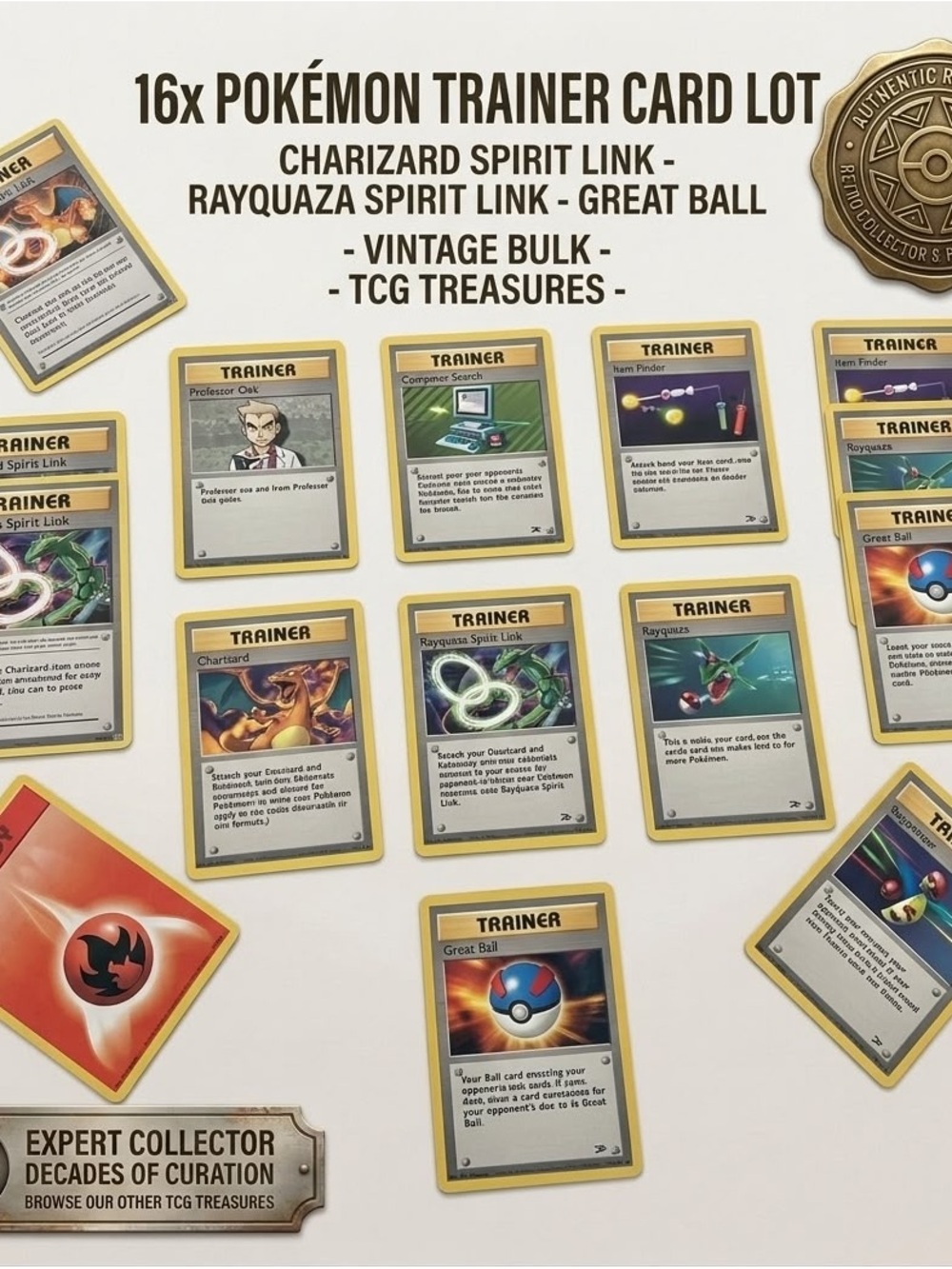 Lot 09 - 16x Pokemon TCG Lot Charizard Rayquaza Spirit Link Great Ball Bulk
